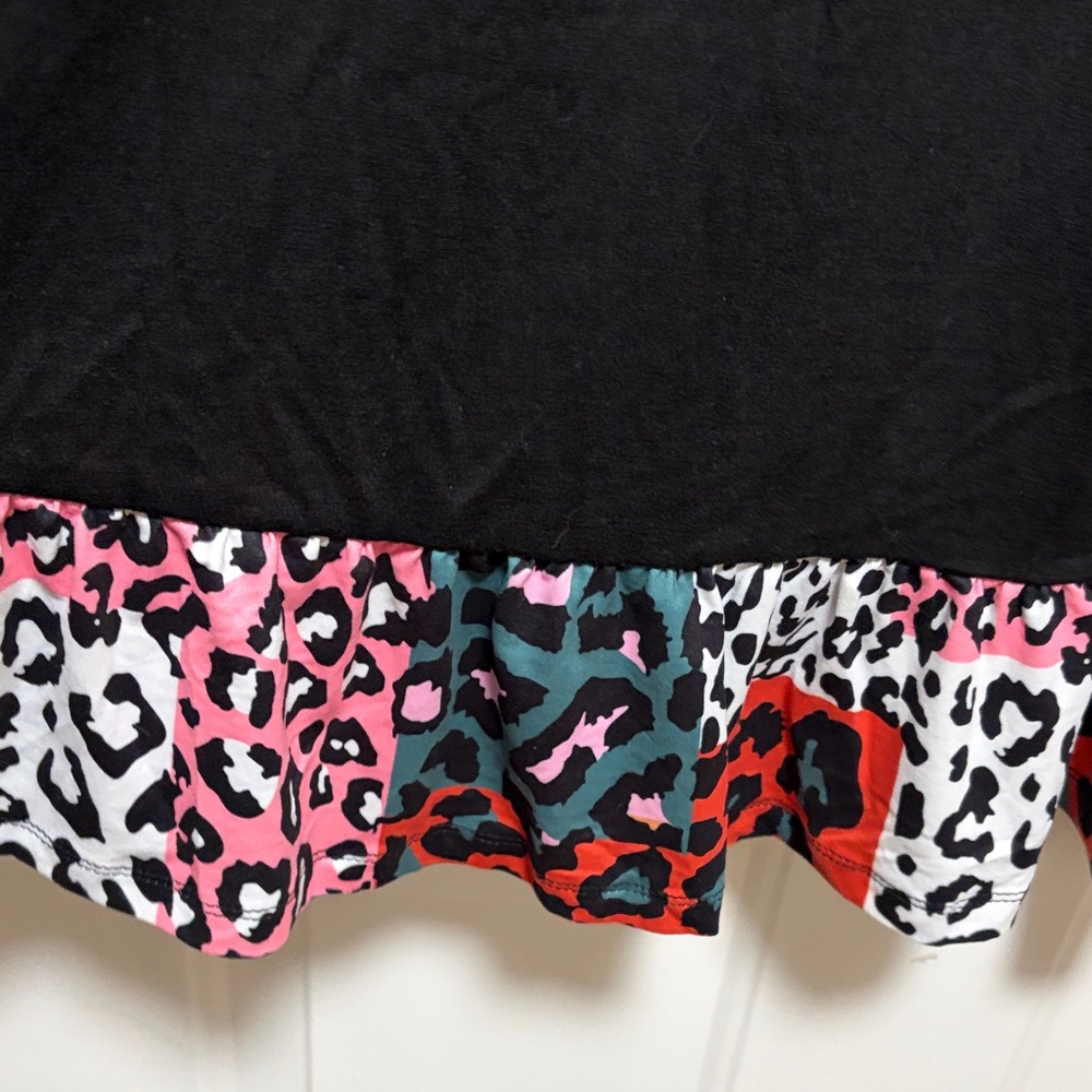 Colorful Leopard Print Ruffle-Sleeve Mini Dress - Black - Picture 5 of 7